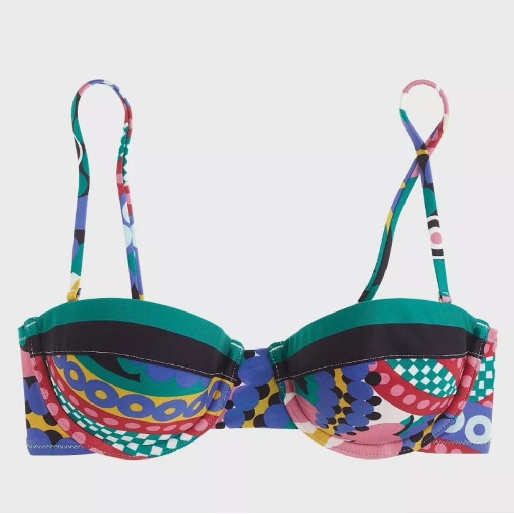 BNU J Crew Underwire bikini top Ratti kaleidoscope floral Blue Gold Combo 32 D